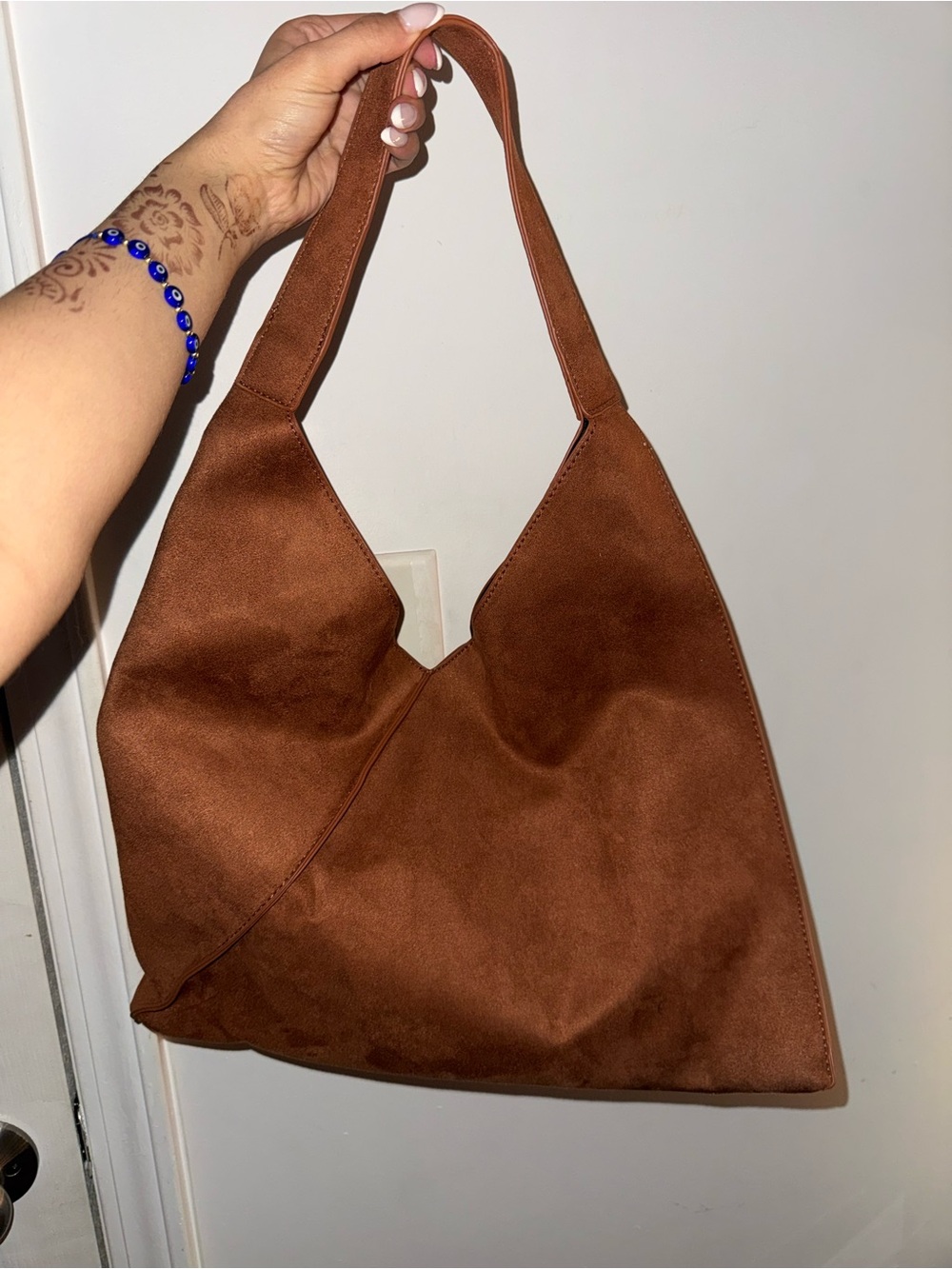 Brown Suede Shoulder Tote Bag